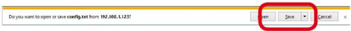 Silex AP-500AC - A message dialog to confirm where to save the configuration file (config.txt) is displayed. Click Save. - 1