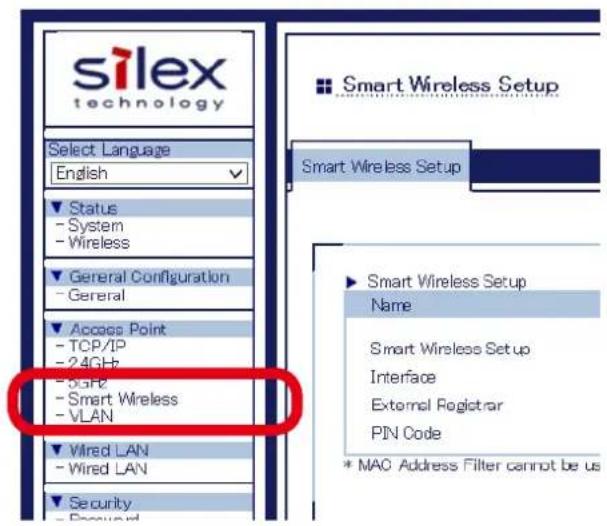 Silex AP-500AC - From the left menu on the Web page, click Smart Wireless. - 1