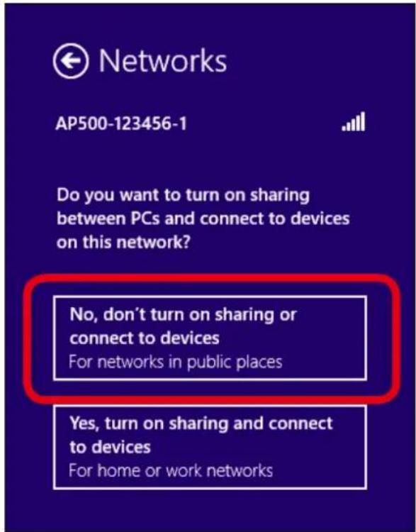 Silex AP-500AC - Click No, don't turn on sharing or connect to devices. - 1