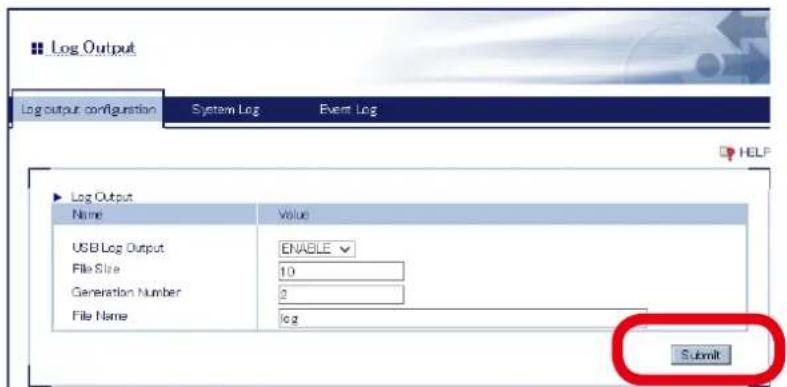 Silex AP-500AC - In the Log Output page, specify where to output the log and file names and then click Submit. - 1