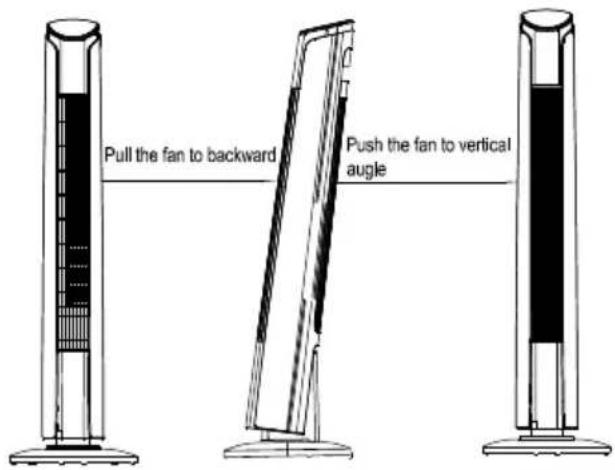 Pull the fan to backward Push the fan to vertical angle