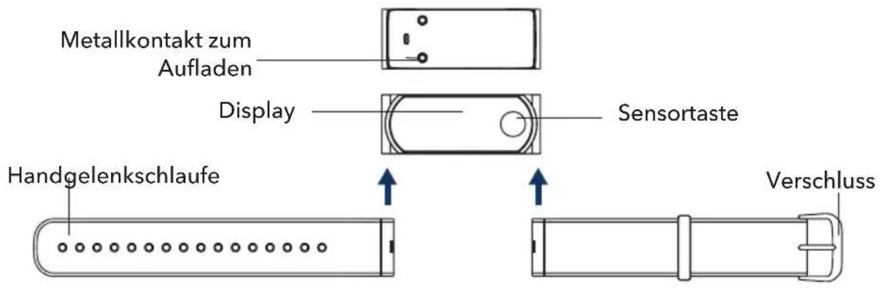 Metallkontakt zum Aufladen Display Sensortaste Handgelenkschlaufe Verschluss