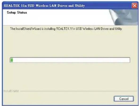 REALTEK 11n USB Wireless LAN Driver and Utility Setup Status The InstallShield Wizard is installing REALTEK 11n USB Wireless LAN Driver and Utility InstallShield Cancel