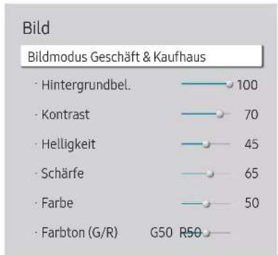 SAMSUNG LH55QHHPLGC - Hintergrundbel. / Kontrast / Helligkeit / Schärfe / Farbe / Farbton (G/R) - 1