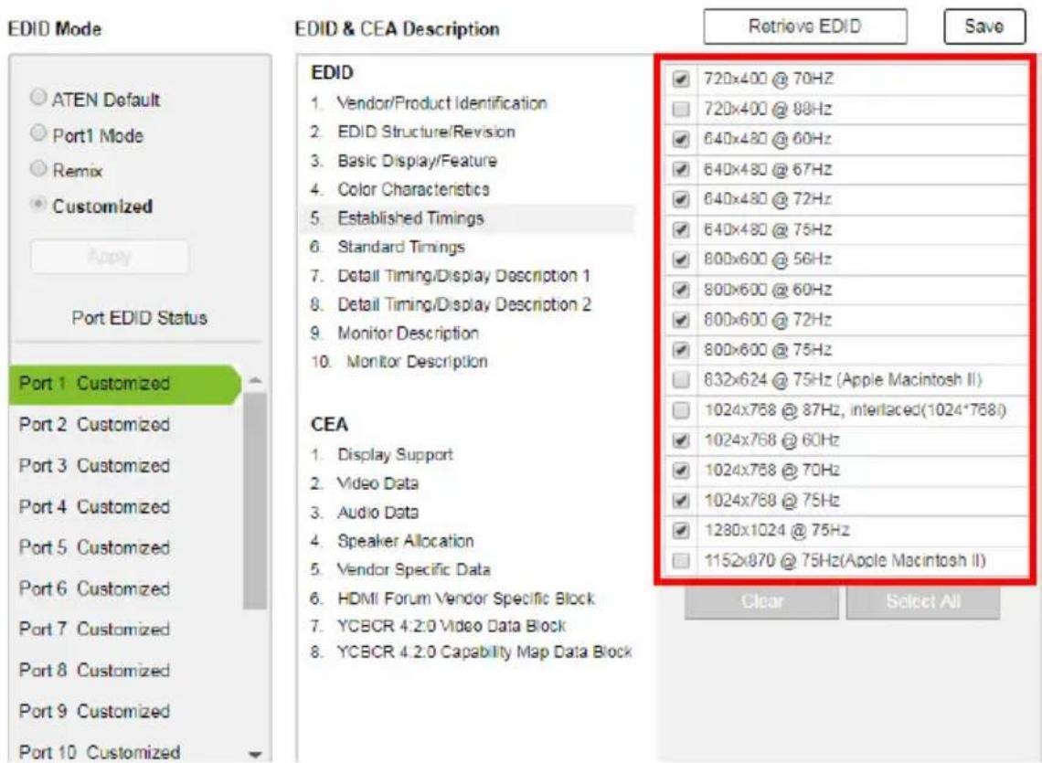 ATEN VM3250-AT-G - Established Timings - 1