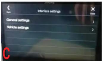 Form Interface settings General settings Vehicle settings