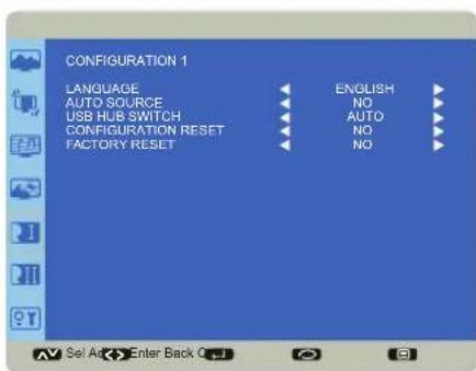 CONFIGURATION 1 LANGUAGE ENGLISH AUTO SOURCE NO USB HUB SWITCH AUTO CONFIGURATION RESET NO FACTORY RESET NO