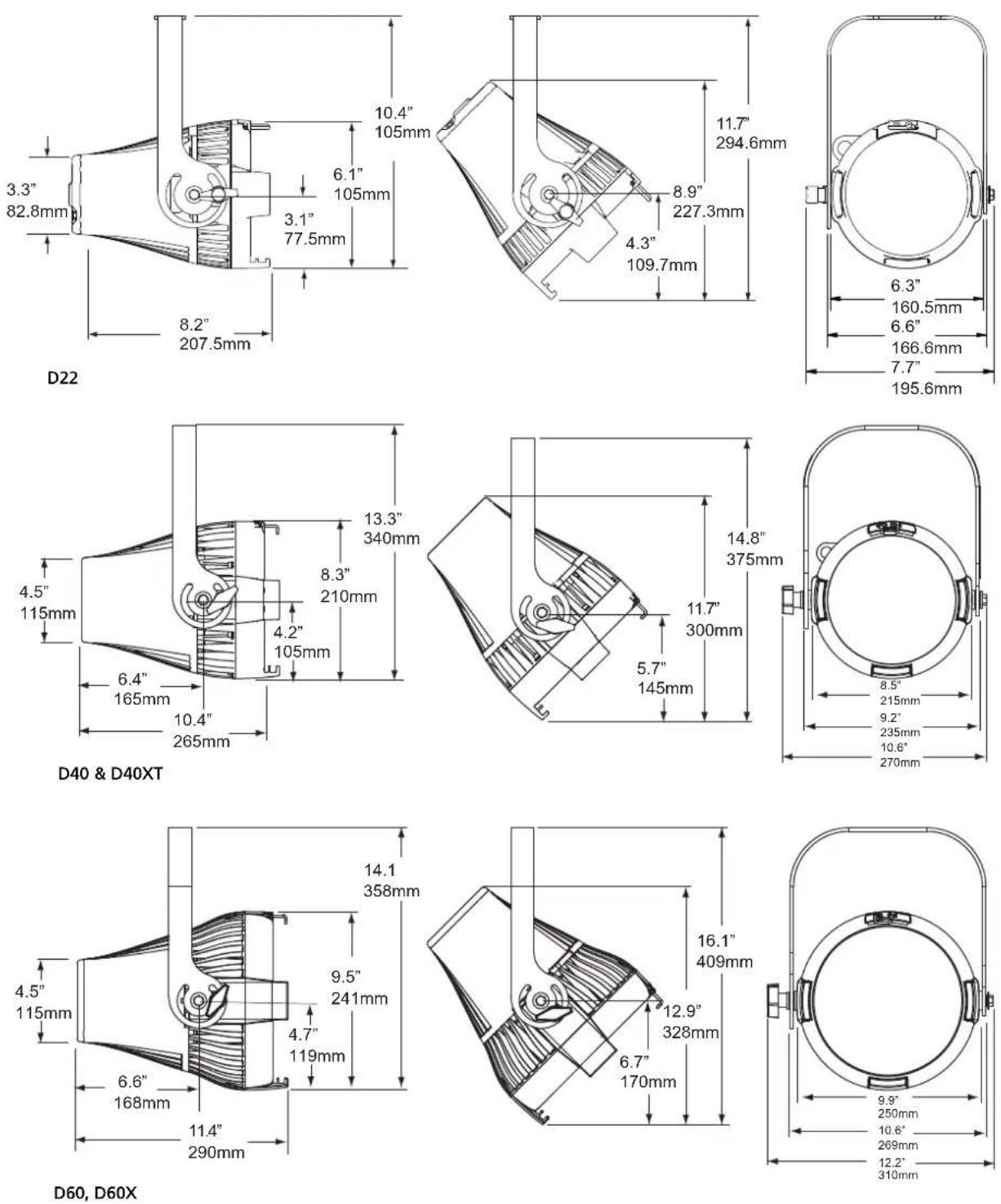 ETC Desire D60X - Dimensions and Hanging Clearances - 1