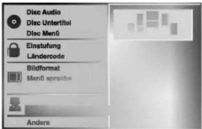 Disc Audio Disc Untertitel Disc Menö Einstufung Ländercode Bildformat Menö sprache Andere
