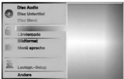 Disc Audio Disc Untertitel Disc Menü Ländercode Bildformat Menü sprache Lautspr.-Setup Andere