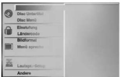 Disc Untertifik Disc Menü Einstufung Ländercode Bildformat Menü spreche Laubapt.-Setup Andere