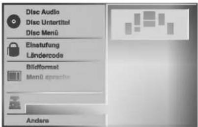 Disc Audio Disc Untertitel Disc Menü Einstufung Ländercode Bildformat Menü sprache Andere