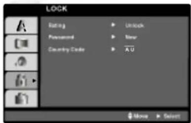 LOCK Rating Password Country Code Unlock New A U Move Select