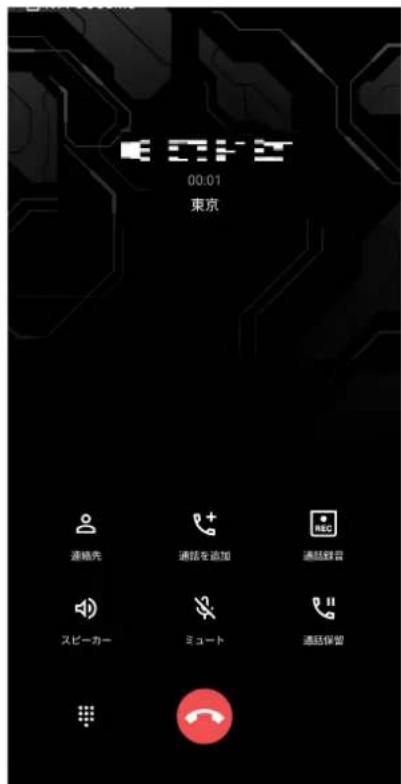 東京 00:01 東京 通話先 通話を追加 通話騒音 スピーカー ミュート 通話保留