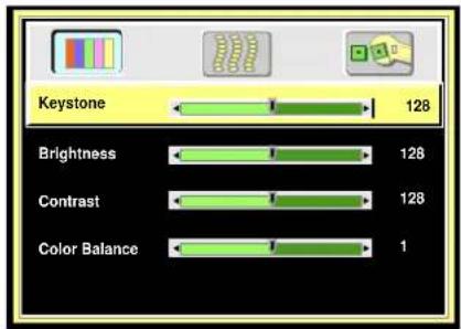 Keystone 128 Brightness 128 Contrast 128 Color Balance 1