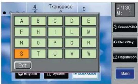 ROLAND AT-900C - Berühren Sie das Feld mit dem gewünschten Anfangsbuchstaben (A-W), z.B. das "S": - 1