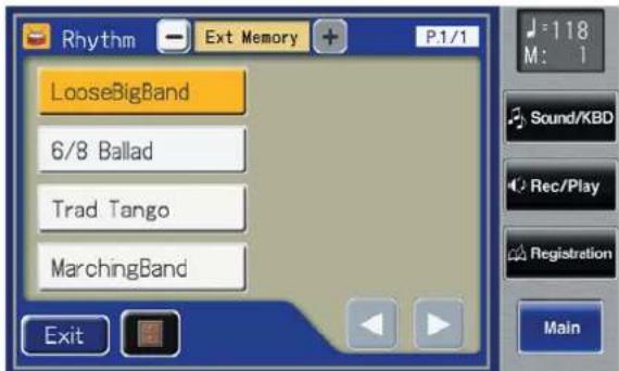 Rhythm Ext Memory P.1/1 LooseBigBand 6/8 Ballad Trad Tango MarchingBand Exit 118 M: Sound/KBD Rec/Play Registration Main