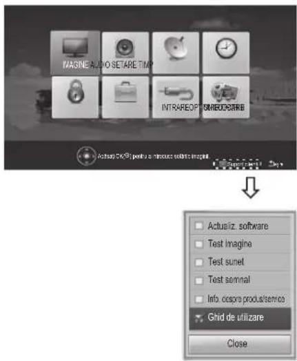 MAGINE AUTO SETARE TIMP INTRAFEDP ORNEODUSTRAL Actual: Do® pentru a minimoșe sebăție imagăție ↓ Actuaiz. software Test Imagine Test sumet Test semnal Info, ocso proda/service Ghild de utilizare Close