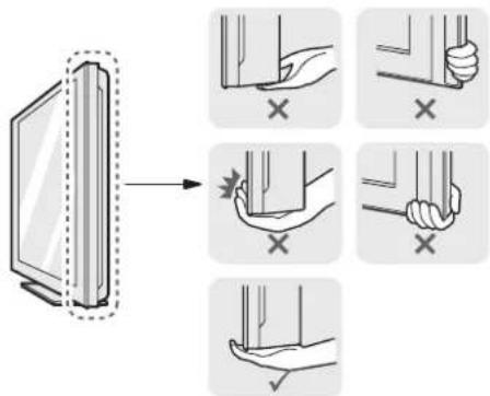 Diagram illustrating how to press a device, showing hand positioning and stress application steps with X marks.