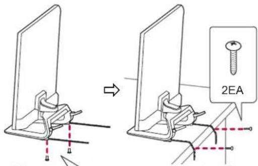 Technical diagram showing two mechanical assembly steps with a 2EA screw labeled in the inset image.