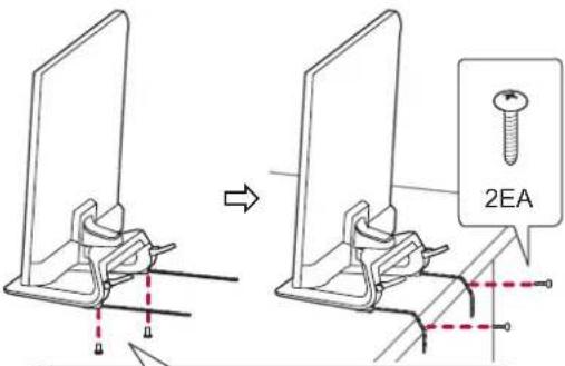 Technical diagram showing two mechanical assembly steps with a 2EA (2-EA) screw labeled in the inset.