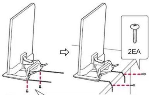 Technical diagram showing two mechanical assembly steps with a 2EA screw labeled in the inset image.