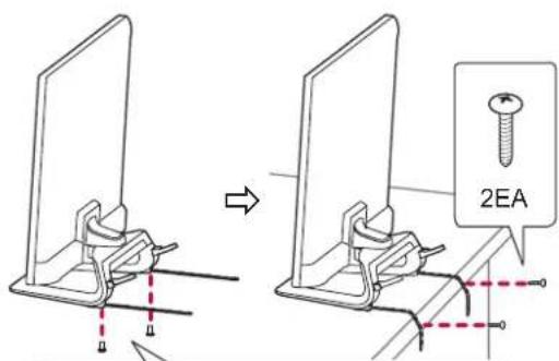 Technical diagram showing two mechanical assembly steps with a 2EA screw labeled in the inset image.