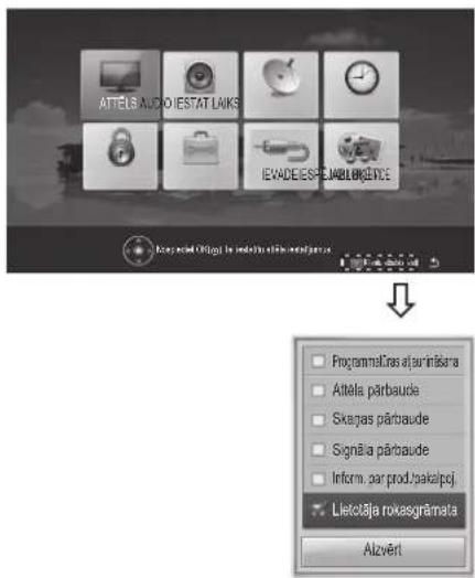 ATTELS AUDIO IESTAT LAIKS IEVADEESPEMBLEKTELE Programaños i par infisra Attela pärbaude Skargas pärbaude Signa a pärbaude Inform. par prod.pakalipoj Lietčlaja rokasgrāmata Alzvērt
