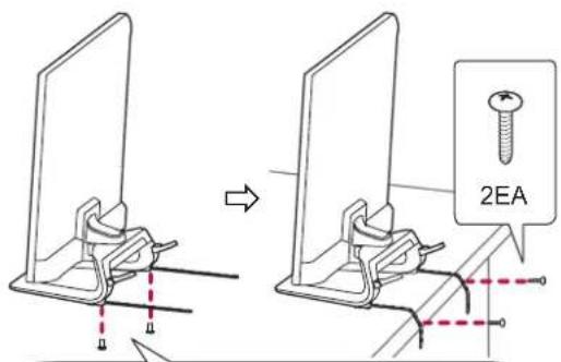 Technical diagram showing two mechanical assembly steps with a 2EA screw labeled in the inset image.