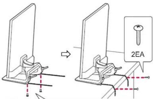 Technical diagram showing two mechanical assembly steps with a 2EA screw and labeled component
