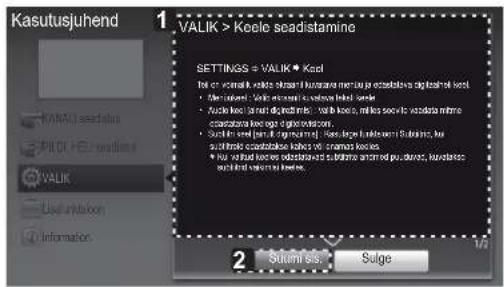 Kasutusjuhend VALIK > Koele seadistamine SETTINGS = VALIK ● Keel File or software valikil seadistine / korene meratu / seadistine digital kolel • Mening kolel / Valikil seadistine / seadistine digital kolel • Aucle kolel / net digital kolel / Valikil keel, milko seadistine / seadistine internet seadistine kolel / log digital kolel • Sustin kolel / net digital kolel / korene meratu / Substrate, bus sustin kolel seadistine / kolei / channel keel • Bus vialak kolel seadistine / substrate/amed physical, korelase seadistine seadistine kolel 2 Sutumis: Sulge