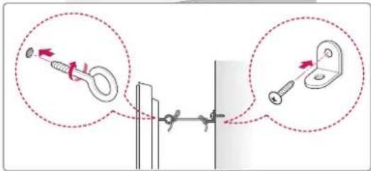 Diagram illustrating cable mounting technique with magnified insets showing pin positioning and adjustment arrows