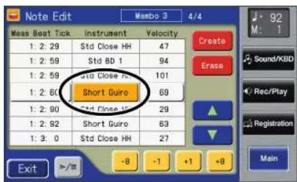 Note Edit Mambo 3 4/4 Mass Beat Tick Instrument Velocity 1: 2. 29 Std Close HH 47 1: 2. 59 Std BD 1 94 1: 2. 59 Std Close HH 101 1: 2. 60 Short Guide 69 1: 2. 90 Std Close HH 29 1: 2. 92 Short Guide 63 1: 3. 0 Std Close HH 27 Exit >/- -8 -1 +1 +8 Create Erase Sound/XBD Rec/Play Registration Main