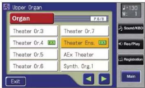 Upper Organ Organ P.6/8 Theater 0r.3 Theater 0r.7 Theater 0r.4 Theater Ens. Theater 0r.5 AEx Theater Theater 0r.6 Synth. Org.1 Exit 130 M: 1 Sound/KBD Rec/Play Registration Main