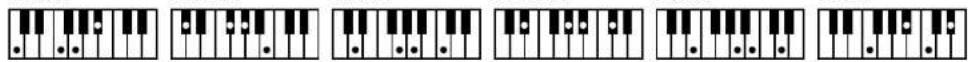 Sequence of piano keyboard diagrams showing progressive alignment of keys to match notes