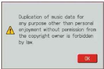 Duplication of music data for any purpose other than personal enjoyment without permission from the copyright owner is forbidden by law. OK