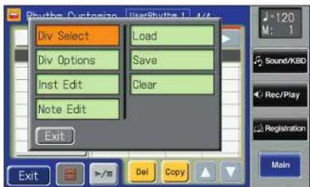 Phytom Customize IterShytha 1.14 Div Select Load Div Options Save Inst Edit Clear Note Edit Exit J-120 M: 1 Sound/KBID Rec/Play Registration Main Exit Del Copy