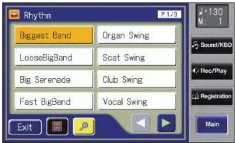 Rhythm P.1/3 Biggest Band Organ Swing LooseBigBand Scat Swing Big Serenade Club Swing Fast BigBand Vocal Swing Exit Sound/KBD Rec/Play Registration Main