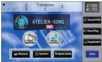 3 4 Transpose C C 160 M: PU ATELIER-SONG SMP Quick Registration Music Assistant Rhythm System Quick Guide Sound/KBD Rec/Play Registration Main