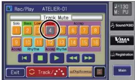 ROLAND AT-500 - Berühren Sie das Track Taster-Symbol des Parts (1–16), der stummgeschaltet werden soll. - 1
