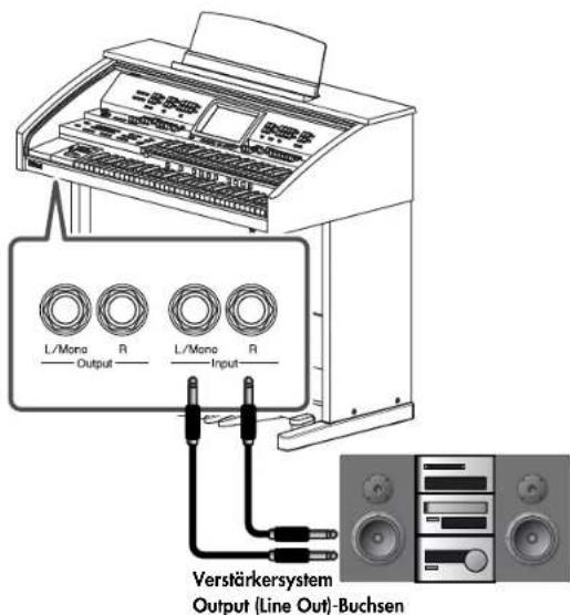 L/Mono Output R L/Mono Input Verstärkersystem Output (Line Out)-Buchsen