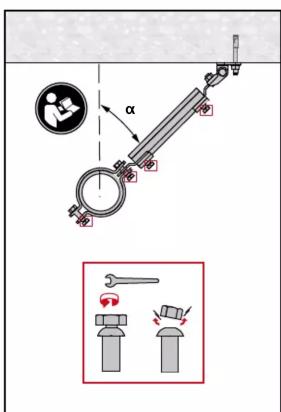 Diagram illustrating a mechanical or electrical setup with labeled components and directional arrows, including symbols like 'α' and 'ω'.