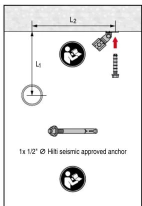 L2 L1 1x 1/2" Ø Hilti seismic approved anchor