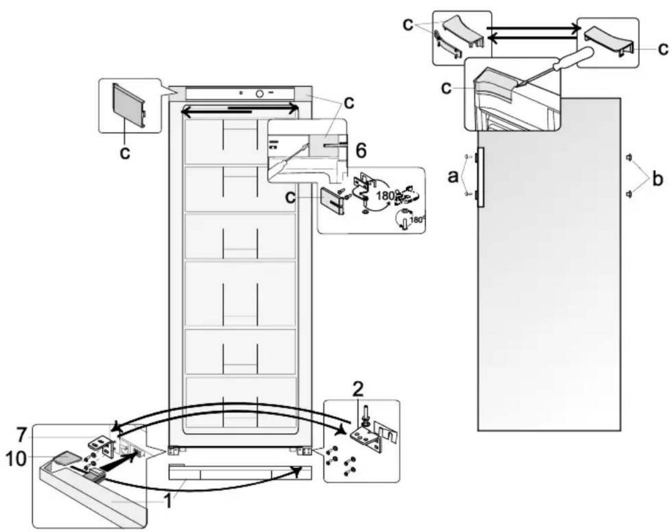 Diagram of refrigerator interior layout with labeled components and directional arrows indicating movement paths