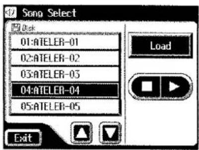 Song Select Disk 01:ATELER-01 02:ATELER-02 03:ATELER-05 04:ATELER-04 05:ATELER-05 Exit Load
