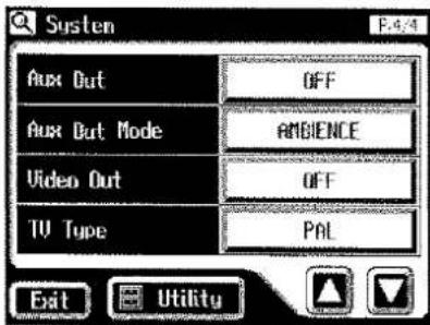 Aux Out Aux Out Mode Video Out TV Type OFF AMBIENCE OFF PAL Exit Utility