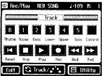 2 Rec/Play NEU SONG -109 M: 1 Track R 1 2 3 4 5 Rhythm Accap Bass Lower Upper Solo Control Reset Stop Play Rec Bud Fwd Exit Track/ Utility