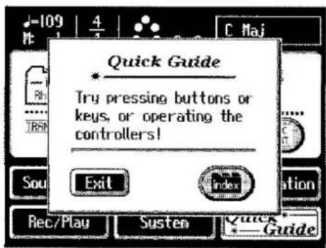 Quick Guide * Try pressing buttons or keys, or operating the controllers! Exit Index Rec/Play Susten Quick Guide