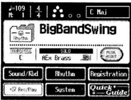 109 4 M: 1 4 C Maj BigBandSwing TRANSPOSE SOLO C AEx Brass .R PUSIC #35557 Sound/Kob Rhuthn Registration Rec/Play System Quick* * Guide