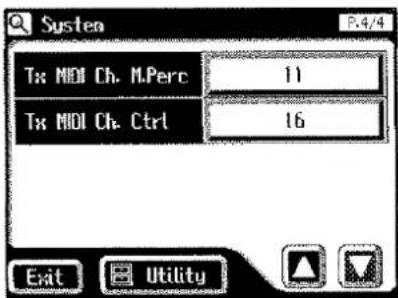 Tx: MIDI Ch. M.Perc 11 Tx: MIDI Ch. Ctrl 16 Exit Utility